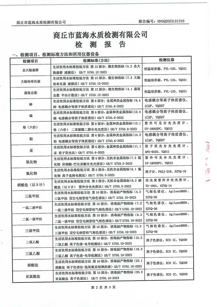 關(guān)于民權(quán)縣水務公司水質(zhì)檢測報告的公示