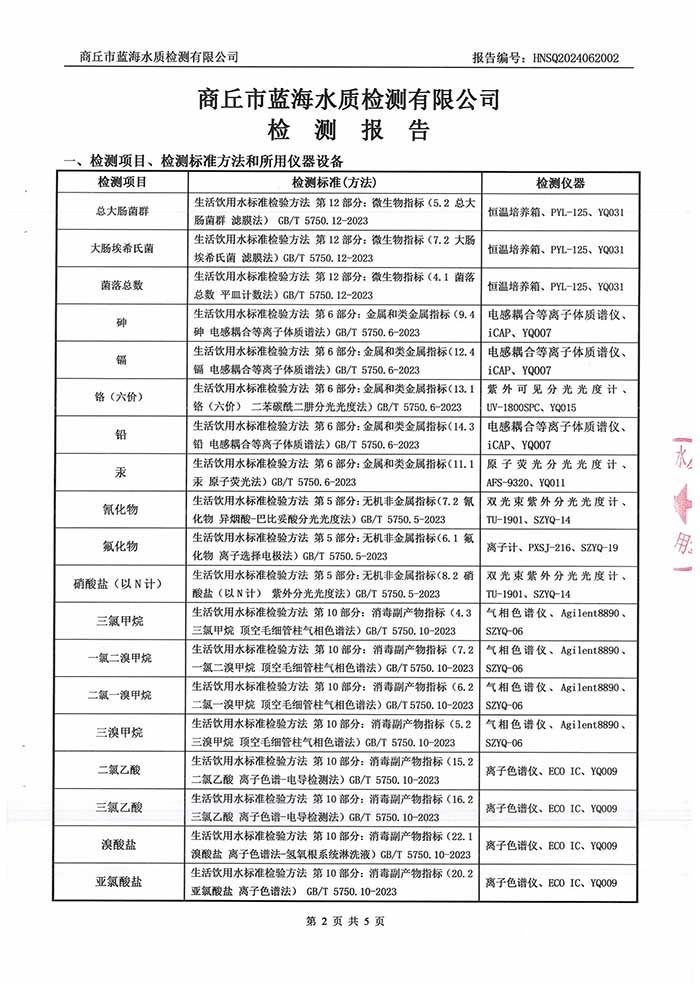 關(guān)于民權(quán)縣水務(wù)公司2024年6月水質(zhì)檢測報告的公示